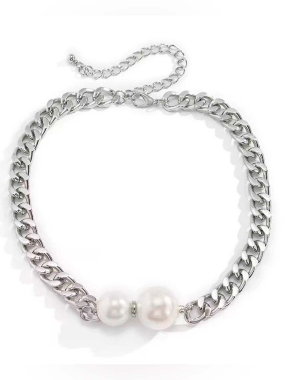 Pearl Silver Chain Statement Necklace - Picture 4 of 6